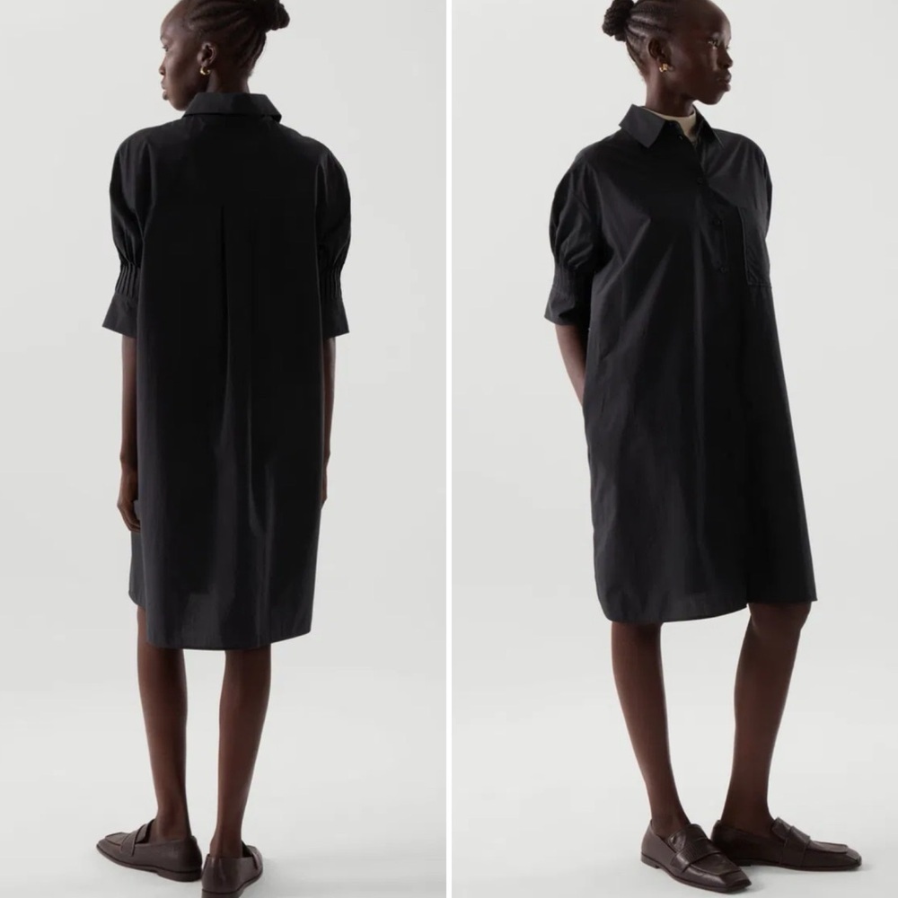 COS Oversized Shirt Dress Cotton Poplin Dark Navy Blue Black Size 2 - Picture 2 of 6